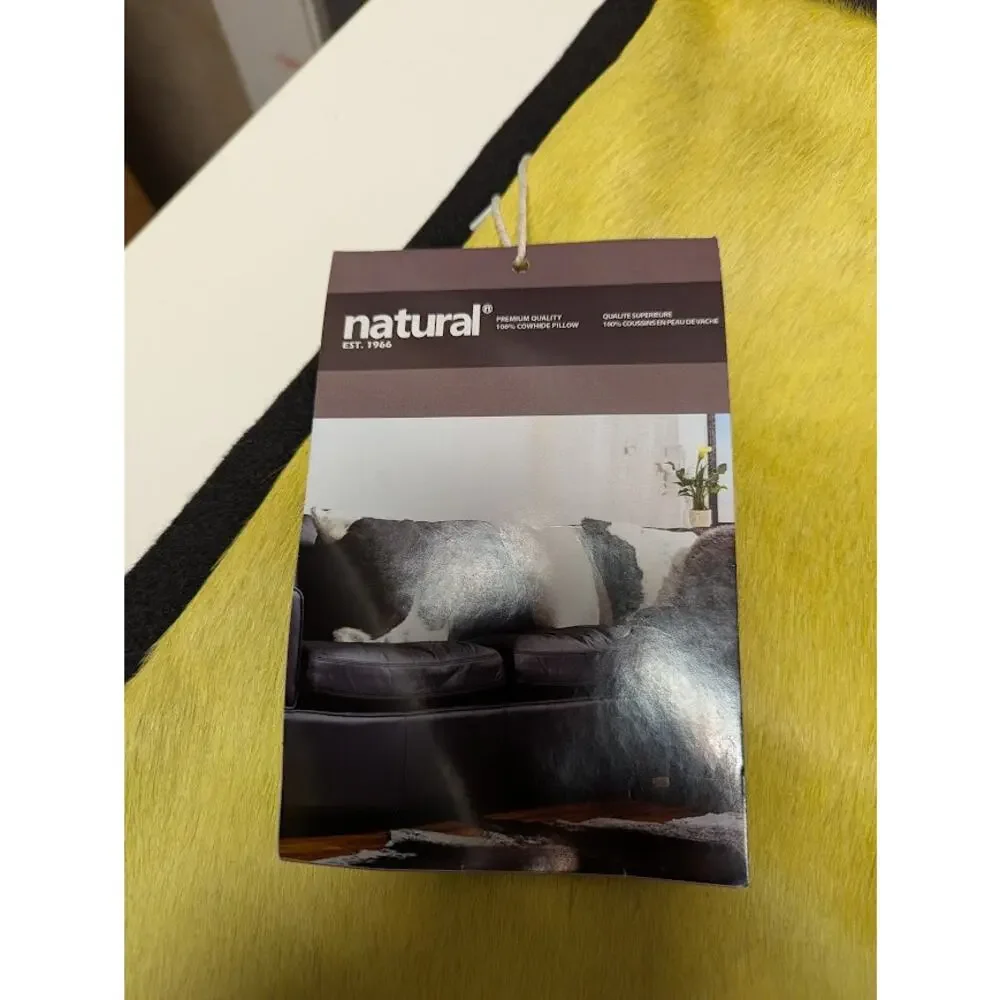 LOT of 2 Natural Brand 100% Dyed Cowhide Pillow Case Cover Yellow & Black NEW
